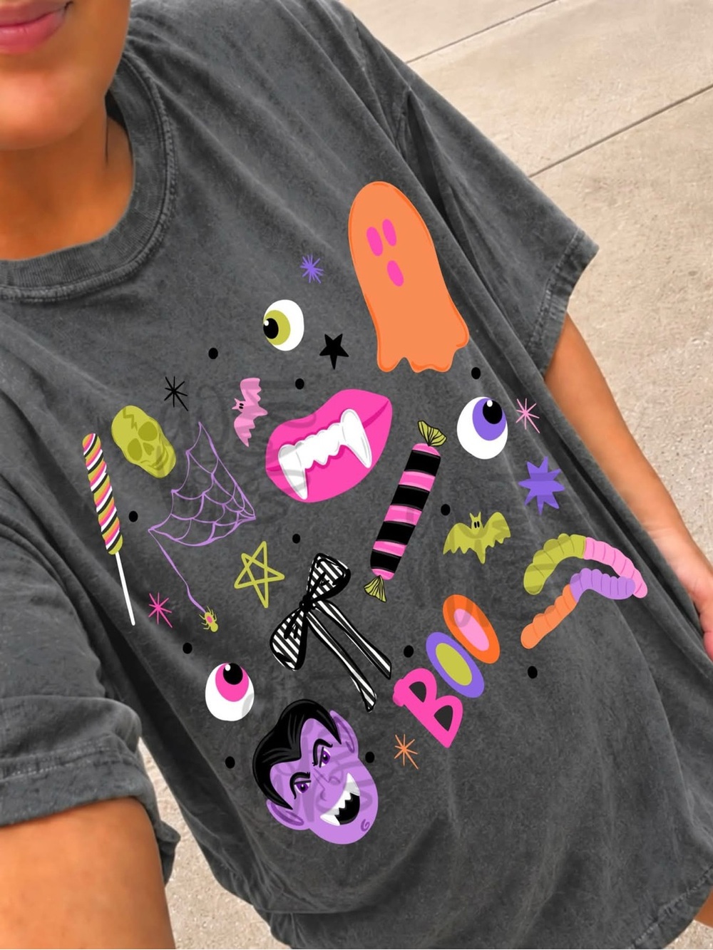 Halloween Graphic Tshirt Comfort Colors Pepper Colorful Monster Icons Small-XL